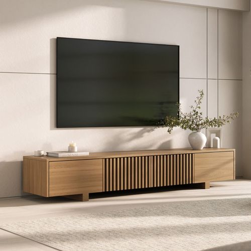 Rack para TV até 75 Polegadas 180cm Portas Ripadas Aruá CabeCasa MadeiraOriginals Marrom Jatobá Jatoba
