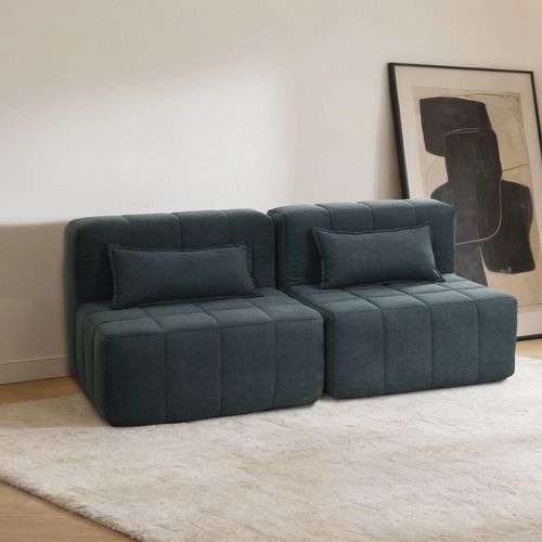 Sofá Modular 2 Lugares Easybox Cabecasa Madeiraoriginals Cotelê Verde Escuro Cotelê Verde Escuro