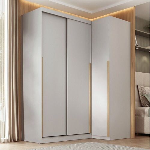 Guarda-roupa Modular de Canto 2 Peças 3 Portas com 2 Portas de Correr Jade CabeCasa MadeiraOriginals Cinza Urbano