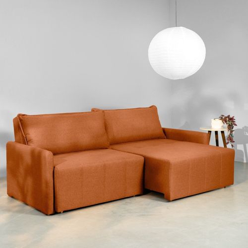 Sofá Cama Retrátil e Reclinável 3 Lugares 250cm em Linho Baraúna CabeCasa MadeiraOriginals Terracota