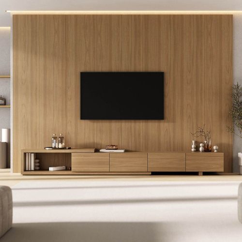 Rack com Painel Extensível para TV até 86 Polegadas 320cmx250cm Liso Aruá CabeCasa MadeiraOriginals Marrom Jatobá Jatoba