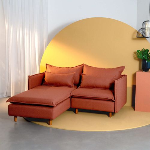 Sofá Modular 2 Lugares com Chaise e Pé Madeira Sôma CabeCasa MadeiraOriginals Marrom Mocha Mousse Mocha Mousse