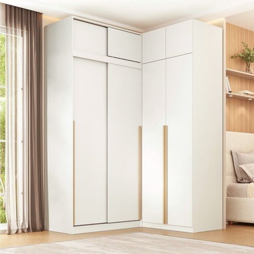 Guarda-roupa Modular de Canto 4 Peças 8 Portas com 4 Portas de Correr Jade CabeCasa MadeiraOriginals Branco Fosco