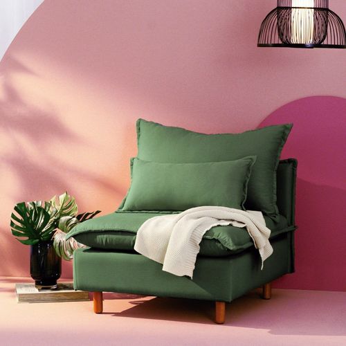 Sofá Modular com Encosto Pé Madeira Sôma CabeCasa MadeiraOriginals Verde Verde