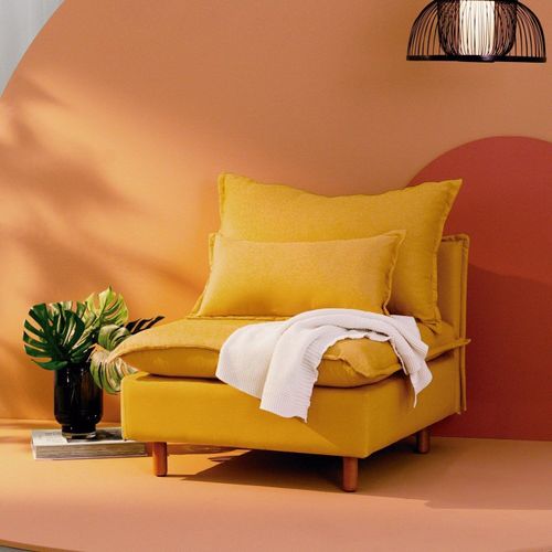 Sofá Modular com Encosto Pé Madeira Sôma CabeCasa MadeiraOriginals Amarelo Mostarda Mostarda