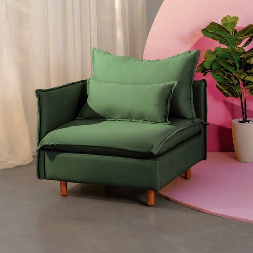 Sofá Modular Braço Lateral com Pé Madeira Sôma CabeCasa MadeiraOriginals Verde Verde