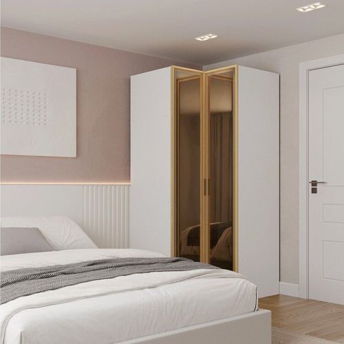 Guarda Roupa de Canto Reto Modular 95cm Porta Reflecta e Cabideiros Jade CabeCasa MadeiraOriginals Branco Fosco