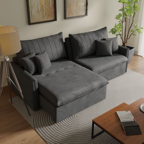 Sofá Cama Retrátil e Reclinável 260cm Colibri CabeCasa MadeiraOriginals Cinza Grafite Grafite