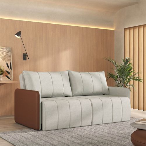 Sofá Cama Retrátil e Reclinável 3 Lugares 200cm Jequitibá CabeCasa MadeiraOriginals Caramelo/Bege Caramelo/Bege