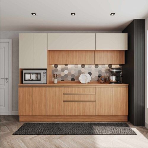 Cozinha Modulada 5 Peças com Armários, Balcões e Torre Quente Aroeira CabeCasa MadeiraOriginals Cinza Sereno/Cedro