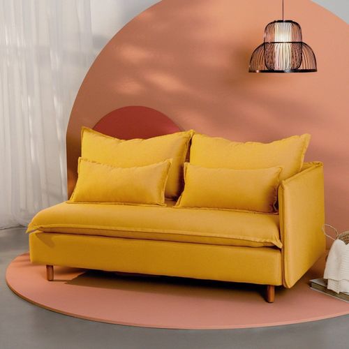 Sofá Modular 2 Lugares Braço Lateral com Pé Madeira Sôma CabeCasa MadeiraOriginals Amarelo Mostarda Mostarda