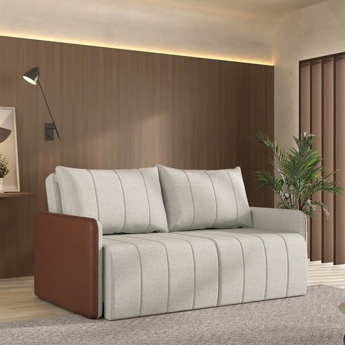 Sofá Cama Retrátil e Reclinável 3 Lugares 180cm Jequitibá CabeCasa MadeiraOriginals Caramelo/Bege Caramelo/Bege