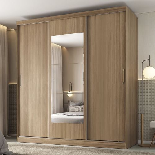 Guarda-Roupa 3 Portas com Espelho Araçá CabeCasa MadeiraOriginals Nogueira