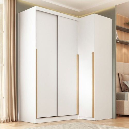 Guarda-roupa Modular de Canto 2 Peças 3 Portas com 2 Portas de Correr Jade CabeCasa MadeiraOriginals Branco Fosco
