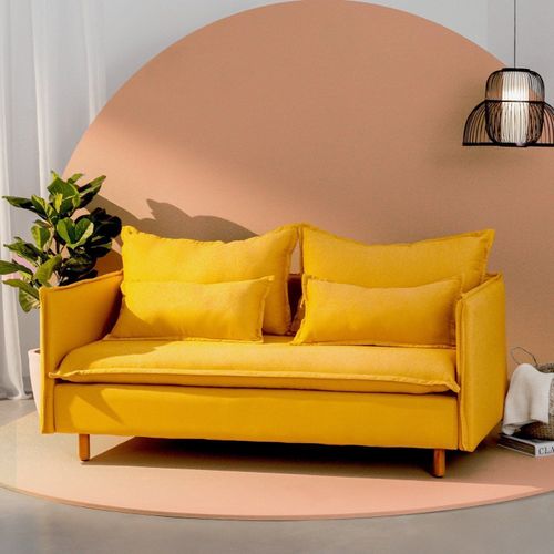 Sofá Modular 2 Lugares Pé Madeira Sôma CabeCasa MadeiraOriginals Amarelo Mostarda Mostarda