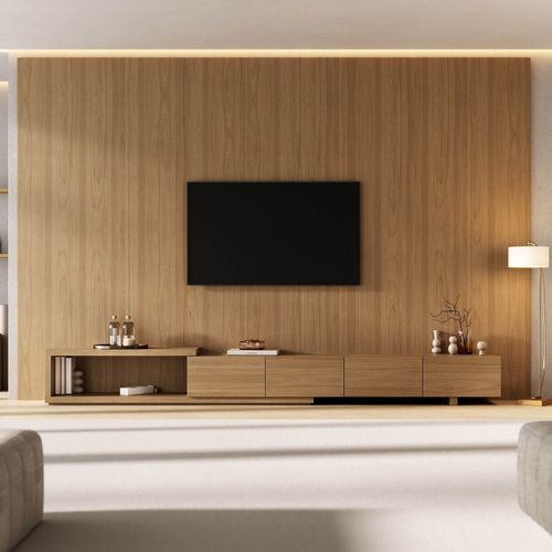 Rack com Painel Extensível para TV até 86 Polegadas 360cmx230cm Liso Aruá CabeCasa MadeiraOriginals Marrom Jatobá Jatoba