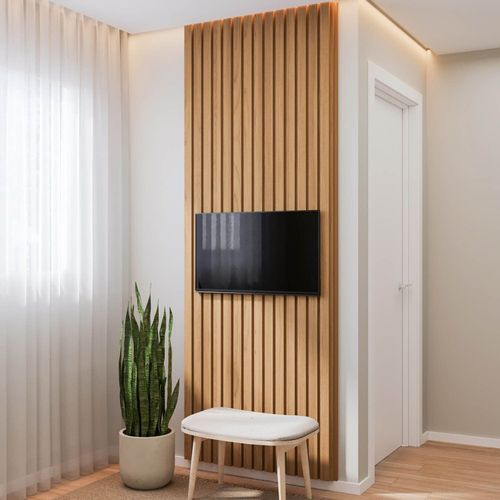 Painel Ripado para TV até 32 Polegadas 80cmx250cm Aruá CabeCasa MadeiraOriginals Marrom Jatobá Jatoba