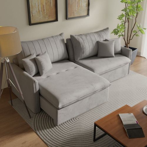 Sofá Cama Retrátil e Reclinável 260cm Colibri CabeCasa MadeiraOriginals Cinza Cinza