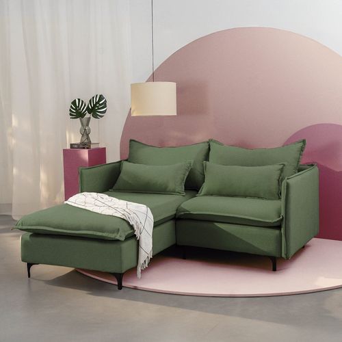 Sofá Modular 2 Lugares com Chaise e Pé Metal Sôma CabeCasa MadeiraOriginals Verde Verde