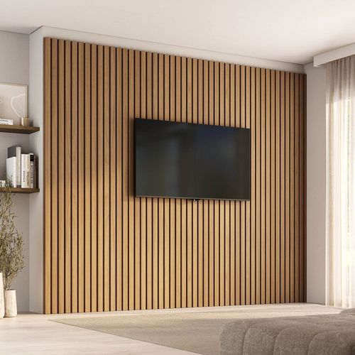 Painel Ripado para TV até 86 Polegadas 280cmx250cm Aruá CabeCasa MadeiraOriginals Marrom Jatobá Jatoba
