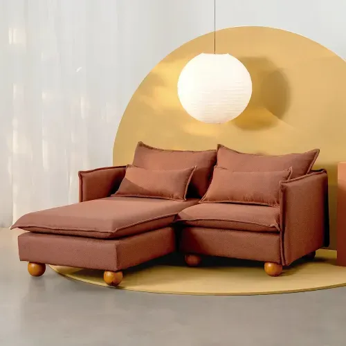 Sofá Modular 2 Lugares com Chaise e Pé Bolinha Sôma CabeCasa MadeiraOriginals Marrom Mocha Mousse Mocha Mousse