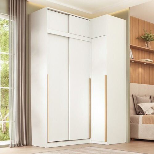 Guarda-roupa Modular de Canto 4 Peças 6 Portas com 4 Portas de Correr Jade CabeCasa MadeiraOriginals Branco Fosco