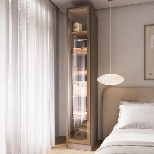 Guarda-Roupa Modulado 100% MDF 1 Porta Reflecta Orion CabeCasa MadeiraOriginals Mocha/ Reflecta