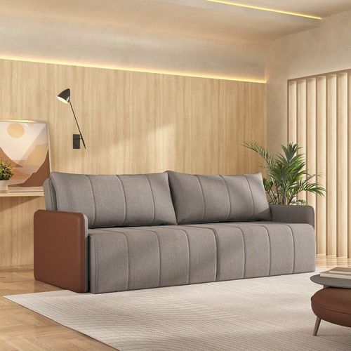 Sofá Cama Retrátil e Reclinável 4 Lugares 250cm Jequitibá CabeCasa MadeiraOriginals Caramelo/Capuccino Caramelo/Capuccino