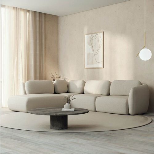Sofá Modular 4 Lugares Com Sumiê Orla CabeCasa MadeiraOriginals Bege Espuma Do Mar Espuma do Mar