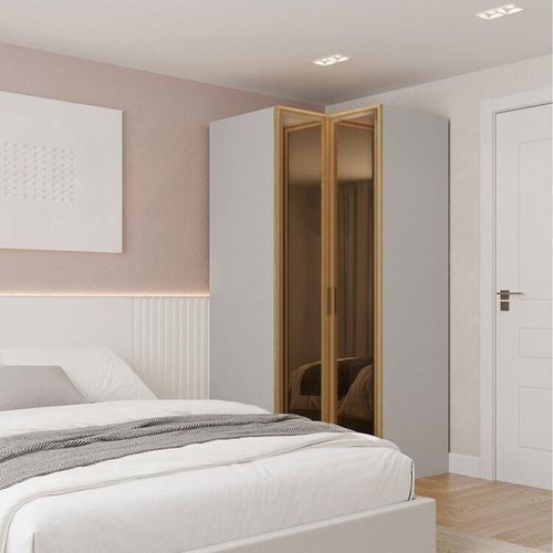 Guarda Roupa de Canto Reto Modular 95cm Porta Reflecta e Cabideiros Jade CabeCasa MadeiraOriginals Cinza Urbano