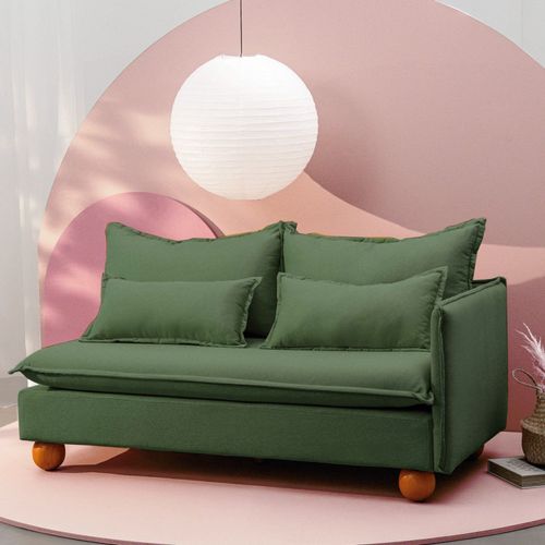 Sofá Modular 2 Lugares Braço Lateral com Pé Bolinha Sôma CabeCasa MadeiraOriginals Verde Verde