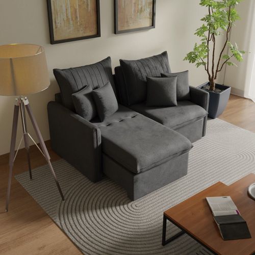 Sofá Cama Retrátil e Reclinável 180cm Colibri CabeCasa MadeiraOriginals Cinza Grafite Grafite