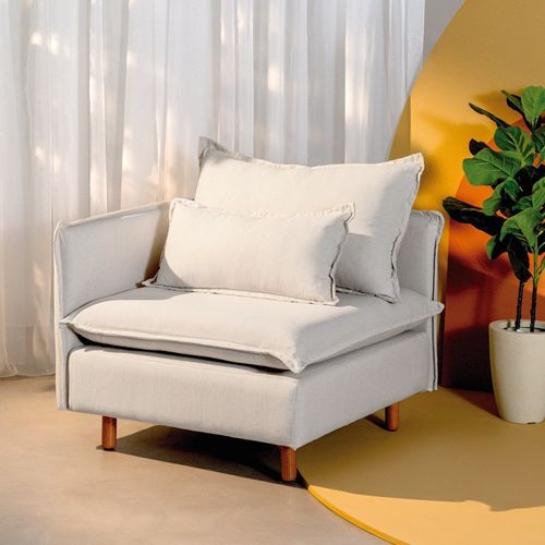 Sofá Modular Braço Lateral com Pé Madeira Sôma CabeCasa MadeiraOriginals Bege Natural Natural