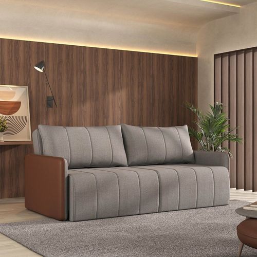 Sofá Cama Retrátil e Reclinável 3 Lugares 225cm Jequitibá CabeCasa MadeiraOriginals Caramelo/Capuccino Caramelo/Capuccino