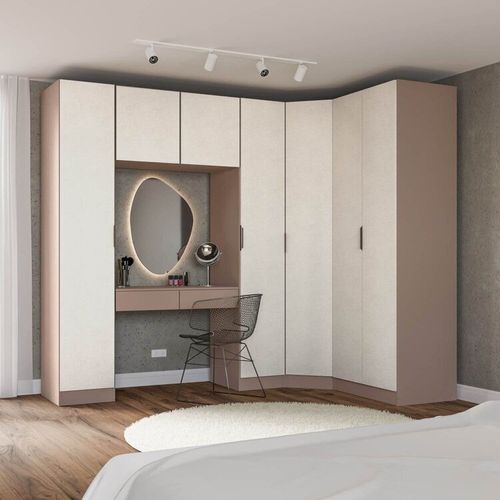 Guarda-Roupa Modulado de Canto Obliquo 6 Peças 7 Portas Orion CabeCasa MadeiraOriginals Mocha/Linho