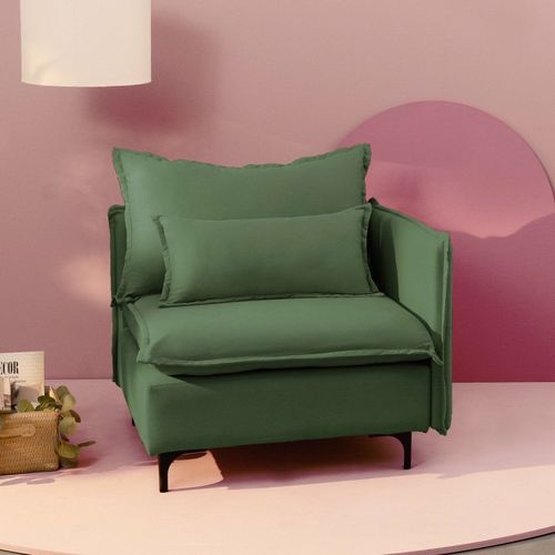 Sofá Modular Braço Lateral com Pé Metal Sôma CabeCasa MadeiraOriginals Verde Verde