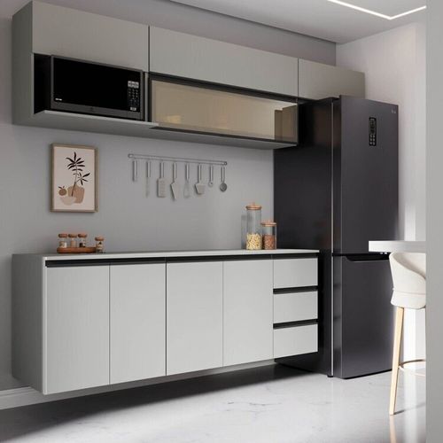 Cozinha Modulada 6 Peças 4 Aéreos 2 Balcões Nara CabeCasa MadeiraOriginals Cinza