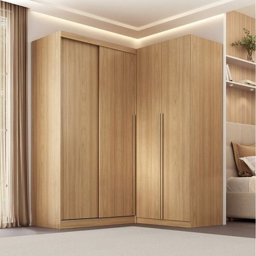 Guarda-roupa Modular de Canto 2 Peças 2 Portas com 2 Portas de Correr Jade CabeCasa MadeiraOriginals Avelã