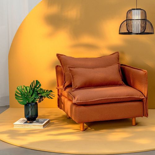 Sofá Modular Braço Lateral com Pé Madeira Sôma CabeCasa MadeiraOriginals Marrom Mocha Mousse Mocha Mousse