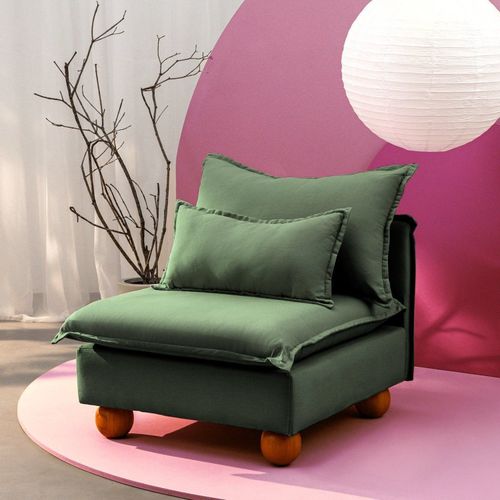 Sofá Modular com Encosto Pé Bolinha Sôma CabeCasa MadeiraOriginals Verde Verde