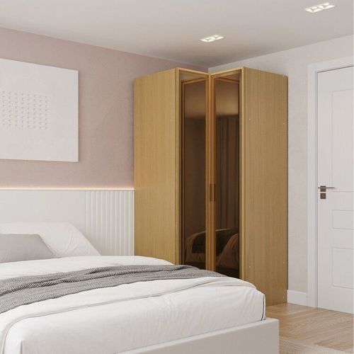 Guarda Roupa de Canto Reto Modular 95cm Porta Reflecta e Cabideiros Jade CabeCasa MadeiraOriginals Avelã