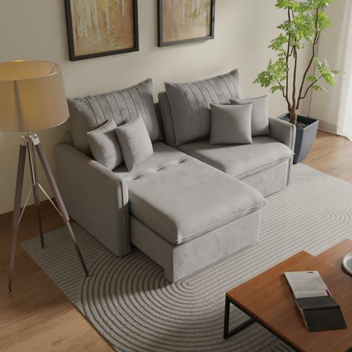 Sofá Cama Retrátil e Reclinável 200cm Colibri CabeCasa MadeiraOriginals Cinza Cinza