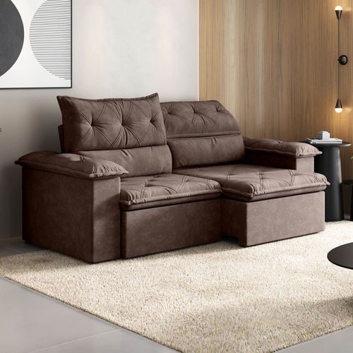 Sofá Retrátil e Reclinável 4 Lugares Suede Dream Touch Marrom Cupuaçu 240cm CabeCasa MadeiraOrig Marrom