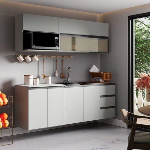 Cozinha Modulada 5 Peças 3 Aéreos 2 Balcões Nara CabeCasa MadeiraOriginals Cinza Claro