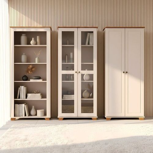 Kit com 3 Armários Multiuso Pés e Tampo em Madeira Maciça Ananda CabeCasa MadeiraOriginals Off White/Mel