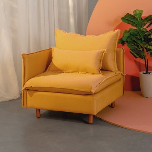 Sofá Modular Braço Lateral com Pé Madeira Sôma CabeCasa MadeiraOriginals Amarelo Mostarda Mostarda