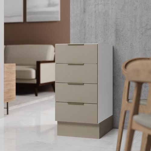 Balcão 4 Gavetas 40cm sem Tampo com Rodapé Ipanema CabeCasa MadeiraOriginals Fendi Trama/Branco