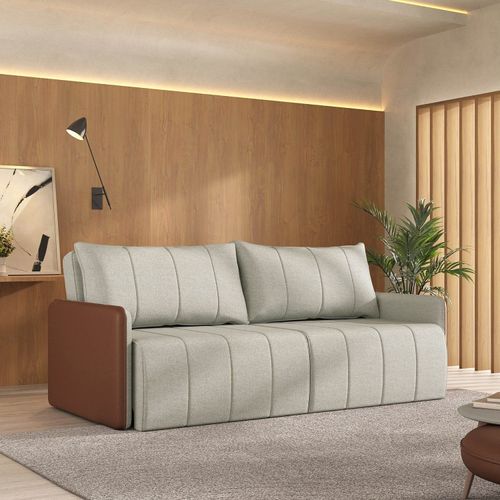 Sofá Cama Retrátil e Reclinável 3 Lugares 225cm Jequitibá CabeCasa MadeiraOriginals Caramelo/Bege Caramelo/Bege