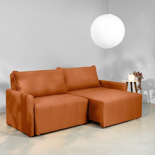 Sofá Cama Retrátil e Reclinável 3 Lugares 180cm em Linho Baraúna CabeCasa MadeiraOriginals Laran Terracota