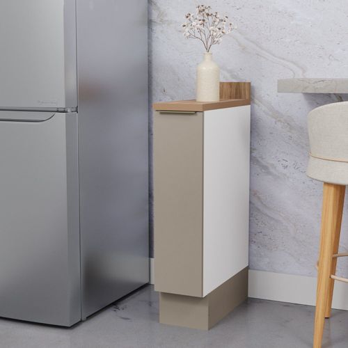 Balcão Porta Tempero 20cm com Tampo com Rodape Ipanema CabeCasa MadeiraOriginals Fendi Trama/Branco